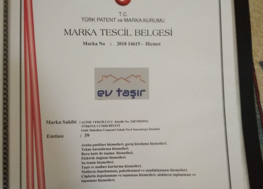 evtasir marka tescil belgesi